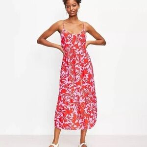 LOFT Red and Pink Floral Maxi Dress